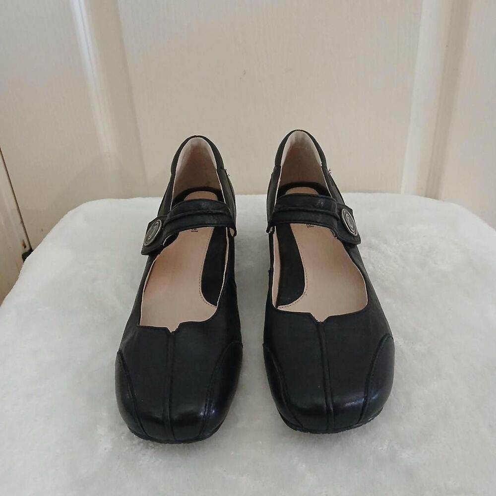 Josef Seibel Cara Black Leather Mary Jane Block Heels EU 40 Dark Academia Office - Picture 2 of 8